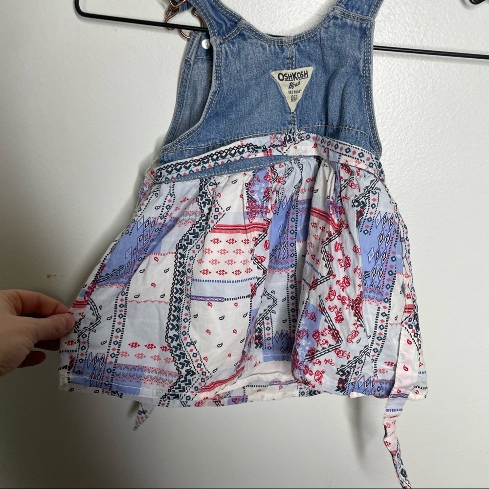OshKosh B'Gosh Denim Overall Patchwork Bandana Dress Girls 2T - Picture 2 of 9